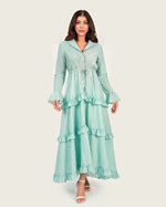 Luxury Cotton Maxi Shirt Dress with Geometric Print & Ruffle Details - Noētic