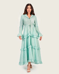Luxury Cotton Maxi Shirt Dress with Geometric Print & Ruffle Details - Noētic