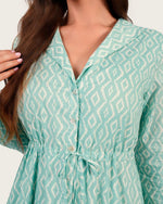 Luxury Cotton Maxi Shirt Dress with Geometric Print & Ruffle Details - Noētic