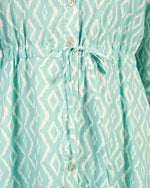 Luxury Cotton Maxi Shirt Dress with Geometric Print & Ruffle Details - Noētic