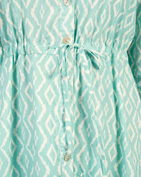 Luxury Cotton Maxi Shirt Dress with Geometric Print & Ruffle Details - Noētic