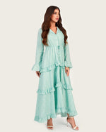 Luxury Cotton Maxi Shirt Dress with Geometric Print & Ruffle Details - Noētic
