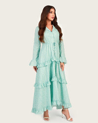 Luxury Cotton Maxi Shirt Dress with Geometric Print & Ruffle Details - Noētic