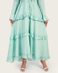 Luxury Cotton Maxi Shirt Dress with Geometric Print & Ruffle Details - Noētic