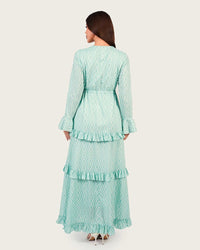 Luxury Cotton Maxi Shirt Dress with Geometric Print & Ruffle Details - Noētic