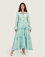Luxury Cotton Maxi Shirt Dress with Geometric Print & Ruffle Details - Noētic