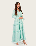Luxury Cotton Maxi Shirt Dress with Geometric Print & Ruffle Details - Noētic