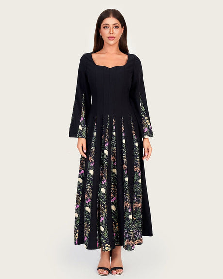 Luxury Crepe Maxi Ankle Length with Floral Light Crepe Inserts - Noētic