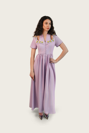 Luxury Lavender Hand-Embellished Crepe Dress - Noētic