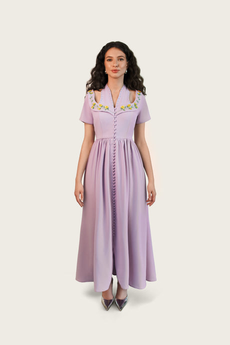 Luxury Lavender Hand-Embellished Crepe Dress - Noētic