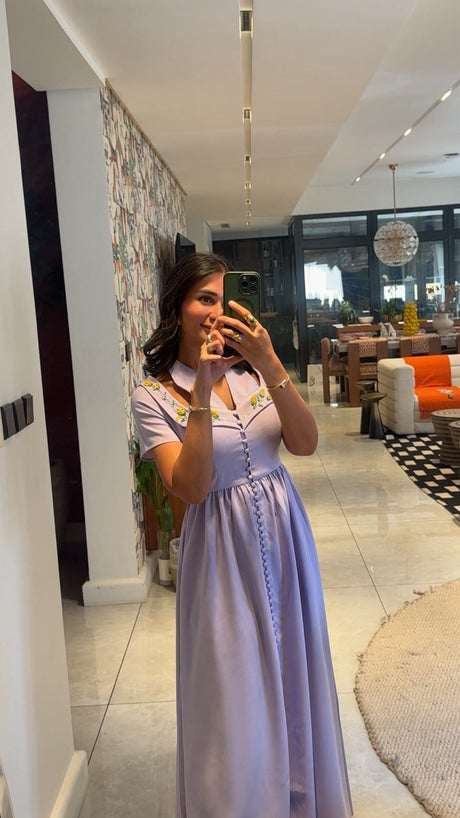 Luxury Lavender Hand-Embellished Crepe Dress - Noētic