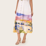 Luxury Linen A-Line Shirt Dress with Contrast Piping & Artistic Print - Noētic