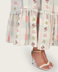 Luxury Linen Maxi Dress with Floral Print & Fringe Detail - Noētic