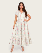 Luxury Linen Maxi Dress with Floral Print & Fringe Detail - Noētic
