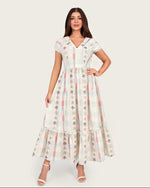 Luxury Linen Maxi Dress with Floral Print & Fringe Detail - Noētic