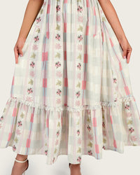 Luxury Linen Maxi Dress with Floral Print & Fringe Detail - Noētic