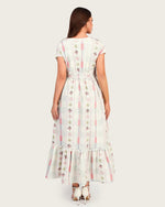 Luxury Linen Maxi Dress with Floral Print & Fringe Detail - Noētic
