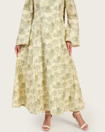 Luxury Linen Palm Print Maxi Dress with Scarf & Flared Sleeves - Noētic