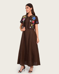 Luxury Linen Two-Piece Set with Hand-Appliqué Floral Embroidery - Noētic