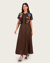 Luxury Linen Two-Piece Set with Hand-Appliqué Floral Embroidery - Noētic
