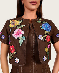 Luxury Linen Two-Piece Set with Hand-Appliqué Floral Embroidery - Noētic