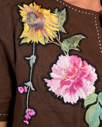 Luxury Linen Two-Piece Set with Hand-Appliqué Floral Embroidery - Noētic