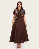 Luxury Linen Two-Piece Set with Hand-Appliqué Floral Embroidery - Noētic