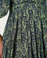Luxury Linen Voile Floral Dress with Scalloped Sweetheart Neckline - Noētic