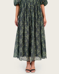Luxury Linen Voile Floral Dress with Scalloped Sweetheart Neckline - Noētic