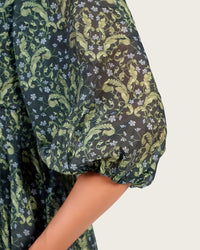 Luxury Linen Voile Floral Dress with Scalloped Sweetheart Neckline - Noētic