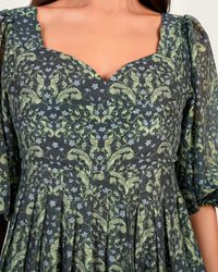 Luxury Linen Voile Floral Dress with Scalloped Sweetheart Neckline - Noētic
