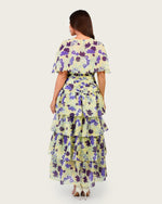 Luxury Linen Voile Floral Maxi Dress with Matching Cape - Noētic