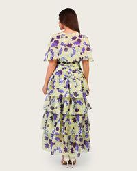 Luxury Linen Voile Floral Maxi Dress with Matching Cape - Noētic