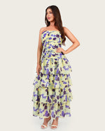 Luxury Linen Voile Floral Maxi Dress with Matching Cape - Noētic