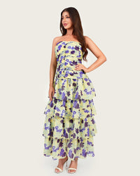 Luxury Linen Voile Floral Maxi Dress with Matching Cape - Noētic
