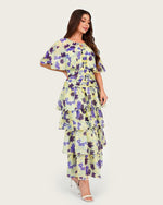 Luxury Linen Voile Floral Maxi Dress with Matching Cape - Noētic