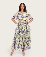 Luxury Linen Voile Floral Maxi Dress with Matching Cape - Noētic