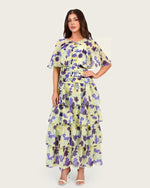 Luxury Linen Voile Floral Maxi Dress with Matching Cape - Noētic