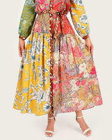 Luxury Modest Poplin Maxi Dress with Bambi & Mixed Artistic Prints - Noētic