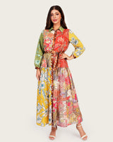 Luxury Modest Poplin Maxi Dress with Bambi & Mixed Artistic Prints - Noētic