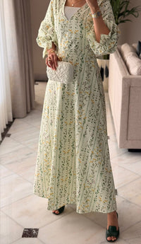 Luxury Poplin A-Line Ankle Length Dress with Floral Print & V-Neck - Noētic