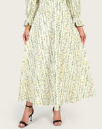 Luxury Poplin A-Line Ankle Length Dress with Floral Print & V-Neck - Noētic