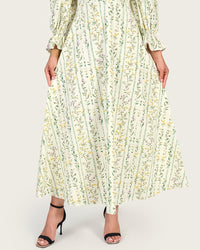 Luxury Poplin A-Line Ankle Length Dress with Floral Print & V-Neck - Noētic