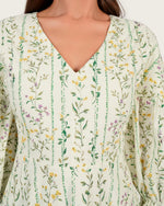 Luxury Poplin A-Line Ankle Length Dress with Floral Print & V-Neck - Noētic