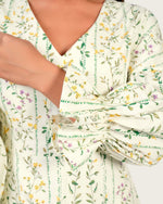Luxury Poplin A-Line Ankle Length Dress with Floral Print & V-Neck - Noētic