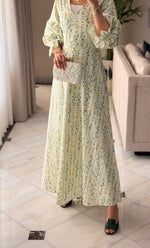 Luxury Poplin A-Line Ankle Length Dress with Floral Print & V-Neck - Noētic