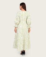 Luxury Poplin A-Line Ankle Length Dress with Floral Print & V-Neck - Noētic
