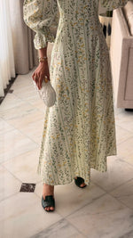 Luxury Poplin A-Line Ankle Length Dress with Floral Print & V-Neck - Noētic