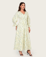 Luxury Poplin A-Line Ankle Length Dress with Floral Print & V-Neck - Noētic