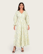 Luxury Poplin A-Line Ankle Length Dress with Floral Print & V-Neck - Noētic